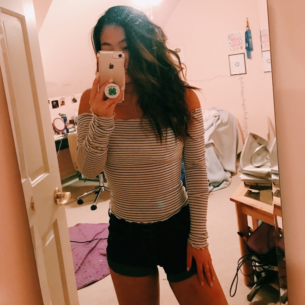 Hollister Off the Shoulder Striped Top